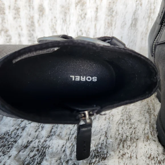 Sorel "Joan of Arctic Wedge II Buckle Bootie" WP Black Leather | Women's Size 8 - Picture 10 of 14